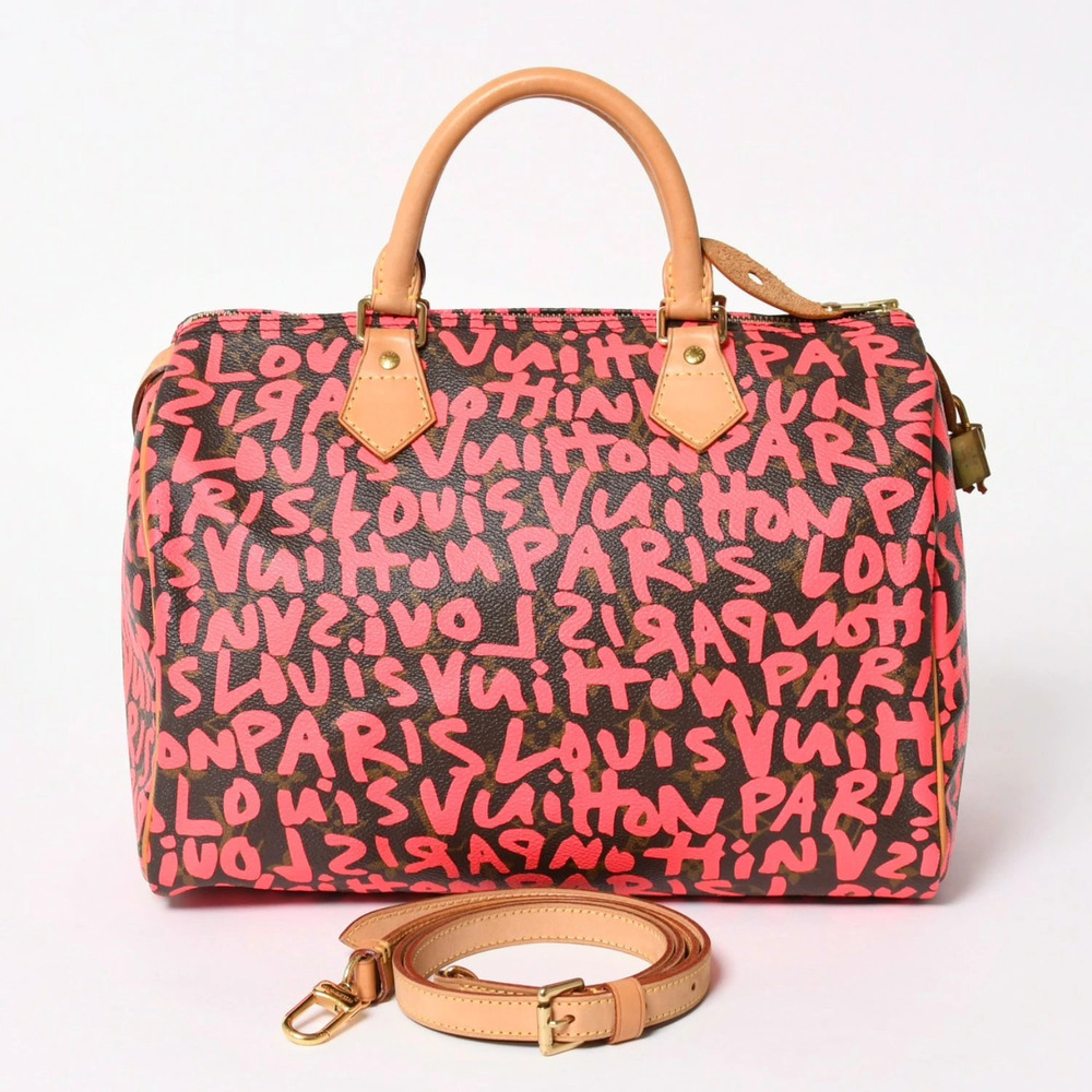 LOUIS VUITTON Monogram Graffiti Speedy handbag Brown Pink